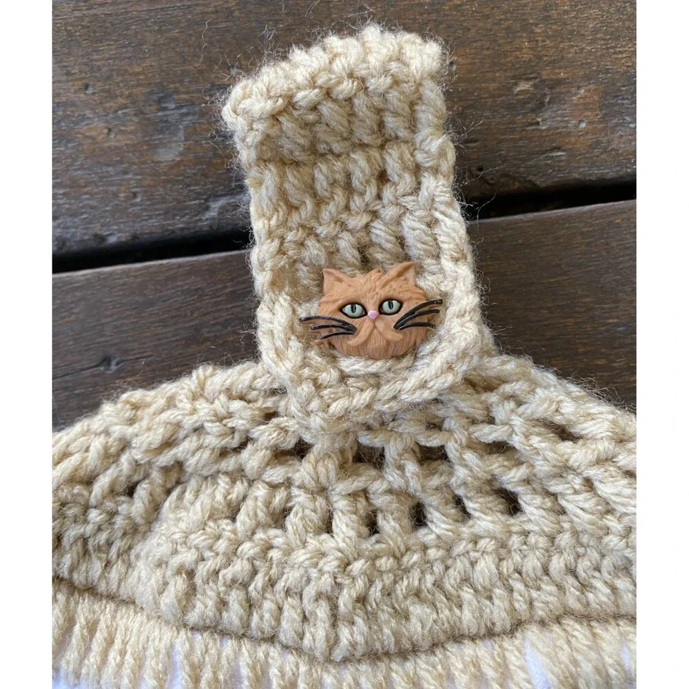 Crochet Top COLORFUL CATS Animal Print Hanging Kitchen Dish Towel Cat Button